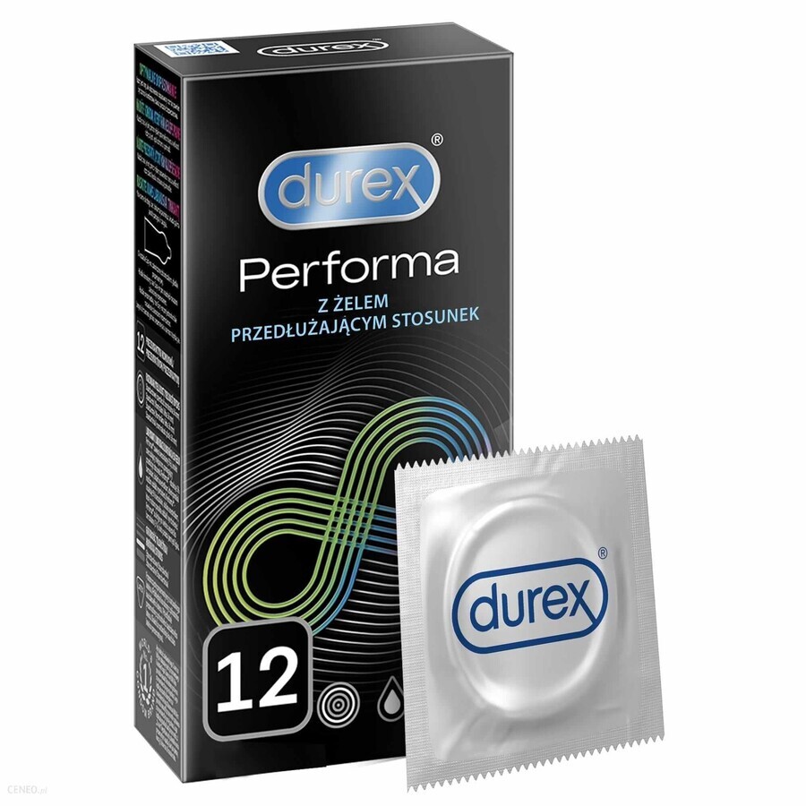 Durex Performa, condooms met verlengend glijmiddel, 12 stuks