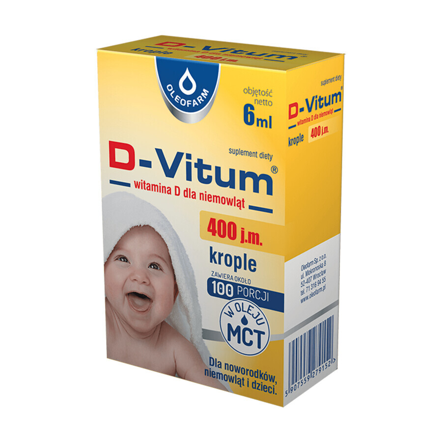 D-Vitum 400 IE, vitamine D voor pasgeborenen, zuigelingen en kinderen, orale druppels, 6 ml