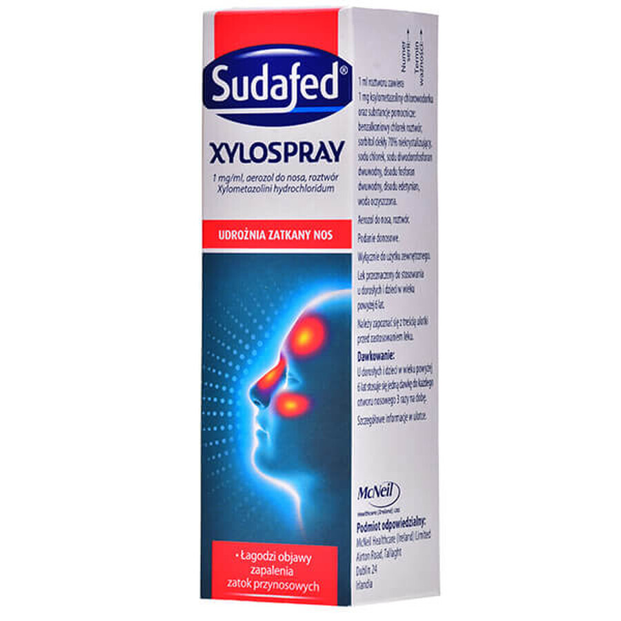 Sudafed XyloSpray 1 mg/ml, spray nazal pentru copii de la 6 ani și adulți, 10 ml