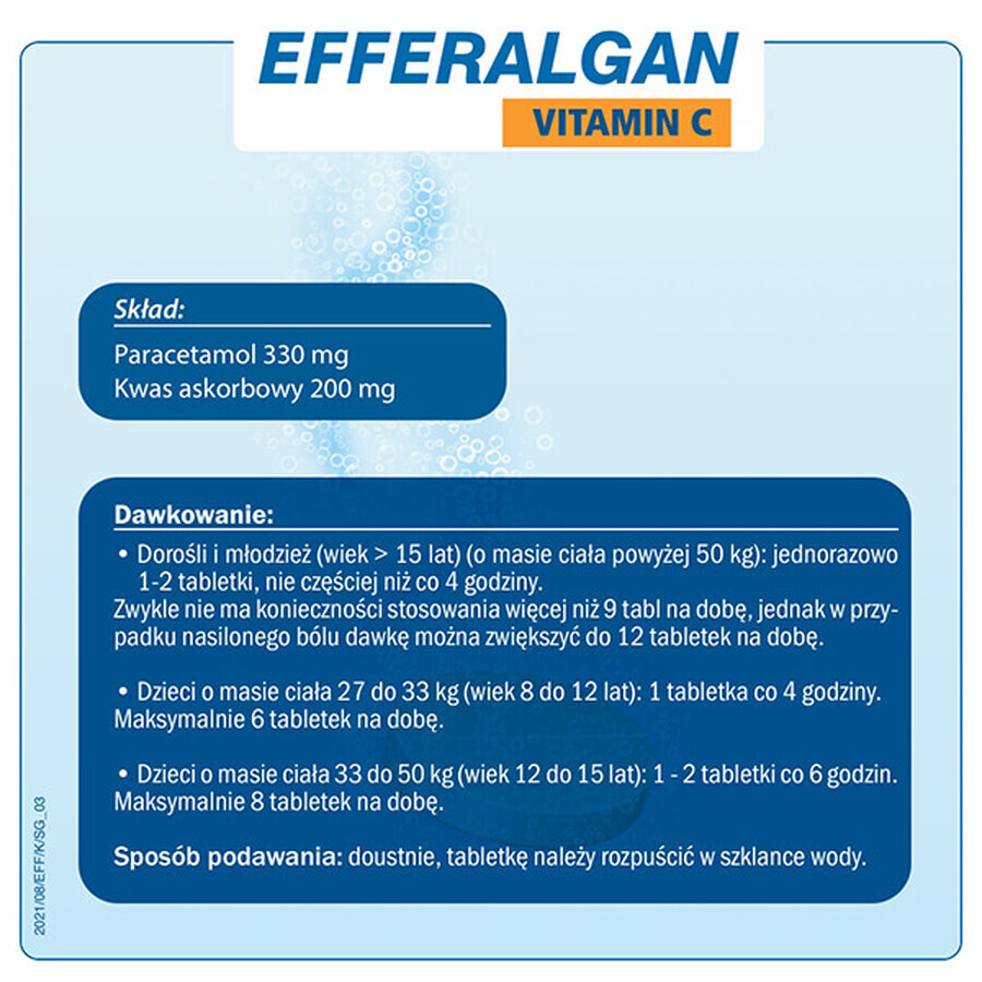 Efferalgan Vitamine C 330 mg + 200 mg, 20 bruistabletten