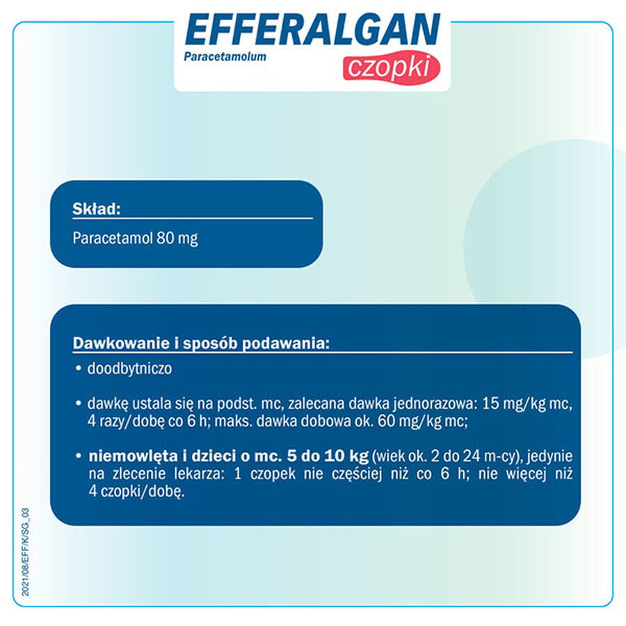 Efferalgan 80 mg, supozitoare rectale, 10 bucăți