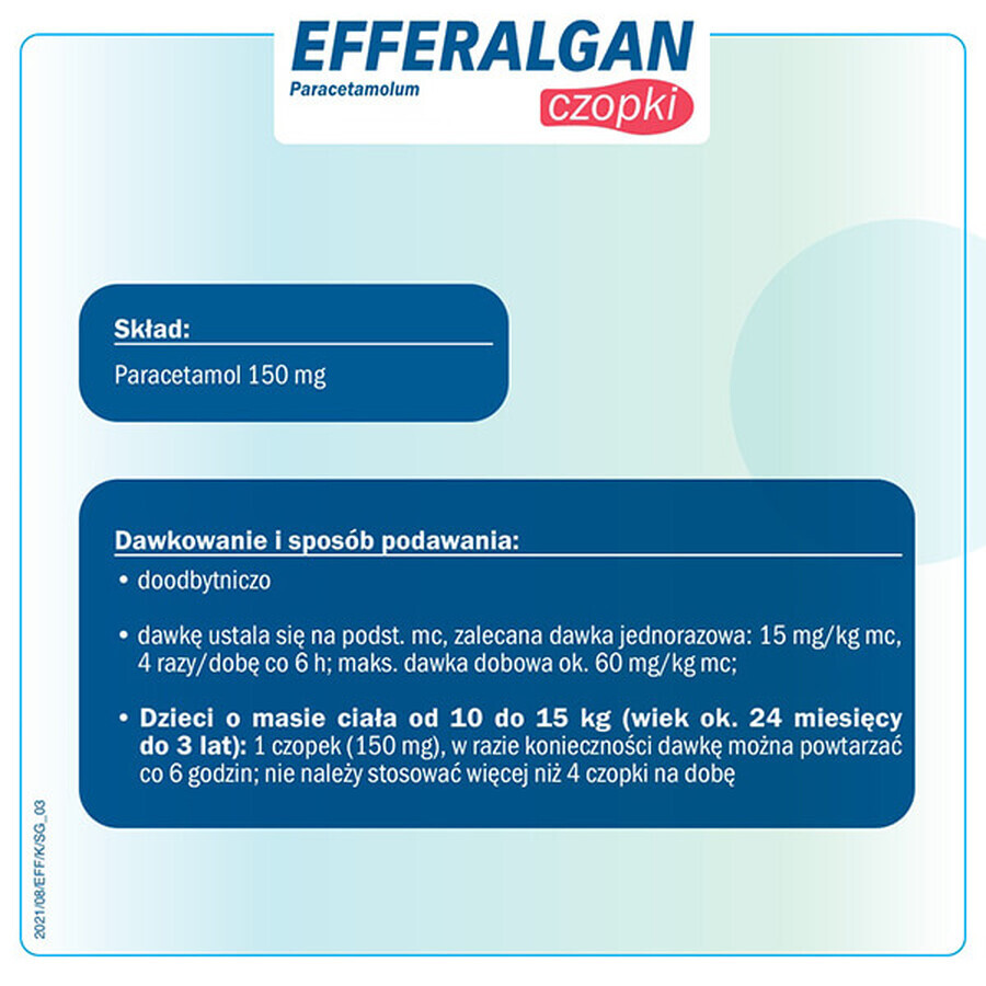 Efferalgan 150 mg, rectale zetpillen, 10 stuks