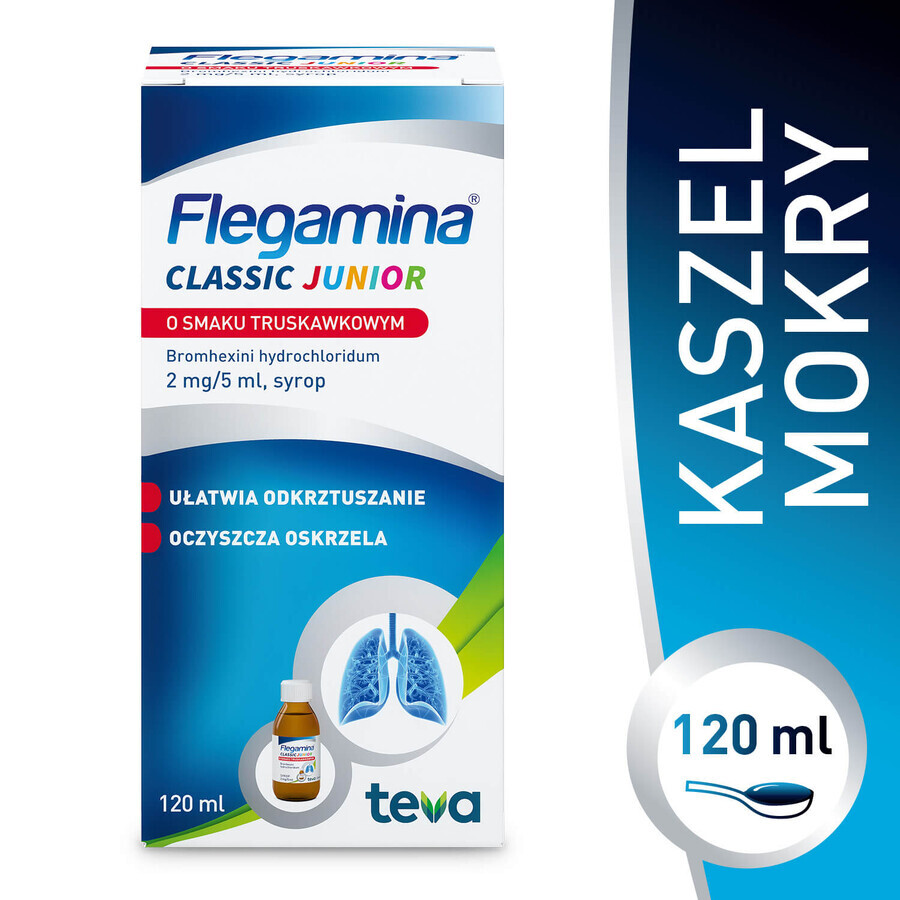 Flegamina Junior 2 mg/ 5 ml, sabor fresa, jarabe, 120 ml