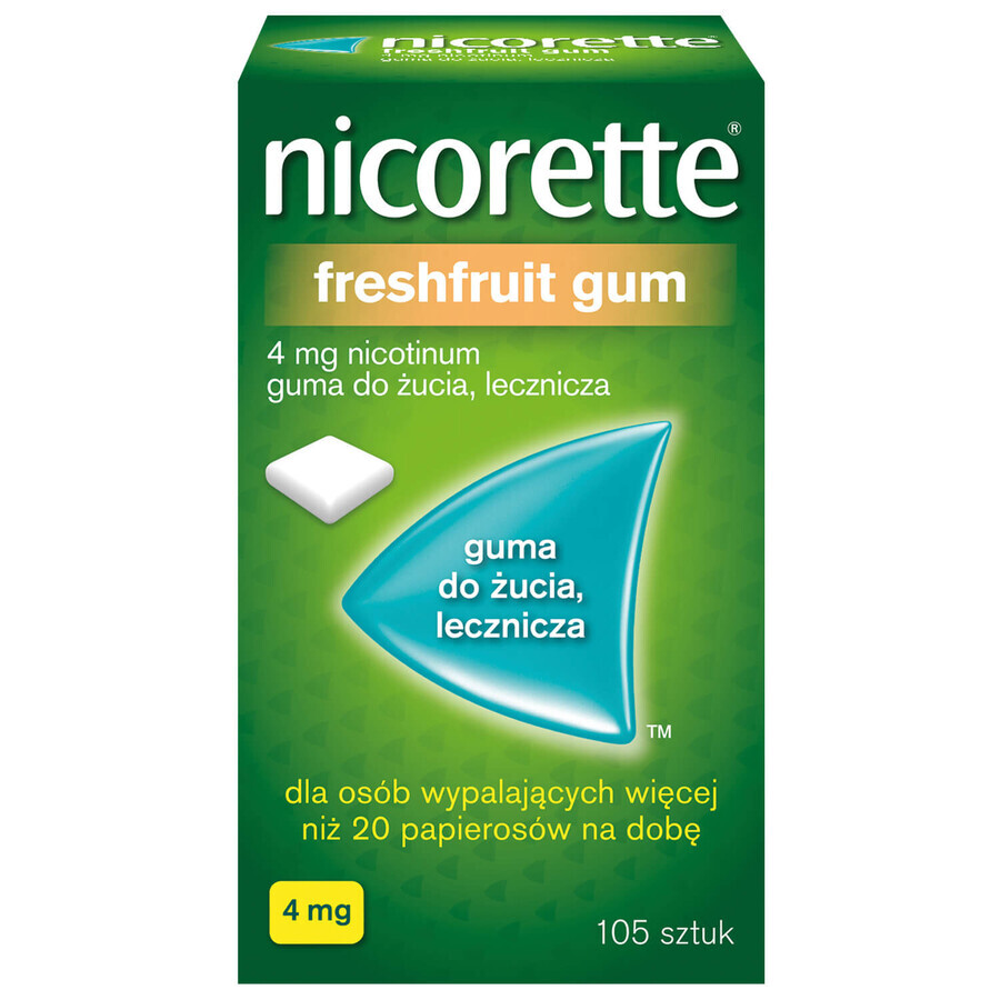 Nicorette FreshFruit Gum 4 mg, kauwgom, medicinaal, 105 stuks