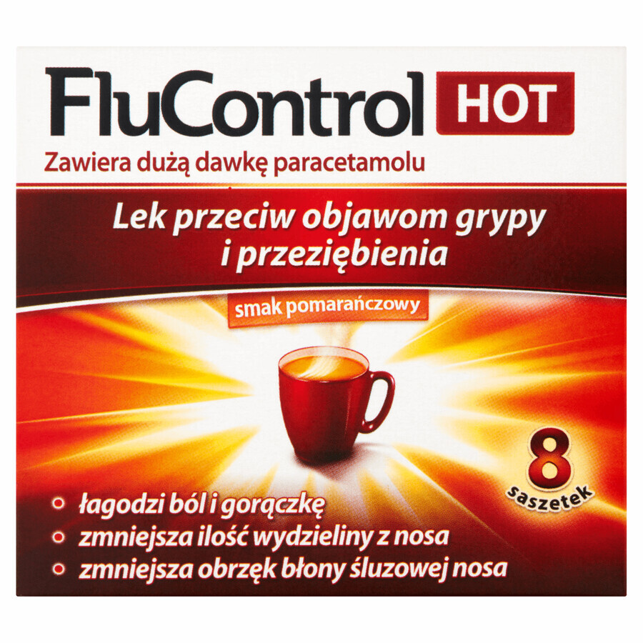 Flucontrol Hot (1000 mg + 10 mg + 4 mg)/ 5.5 g, 8 sachets