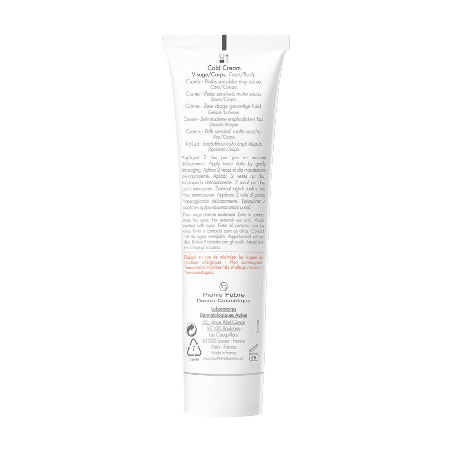 Avene Cold Cream, face and body cream, sensitive and very dry skin, 100 ml