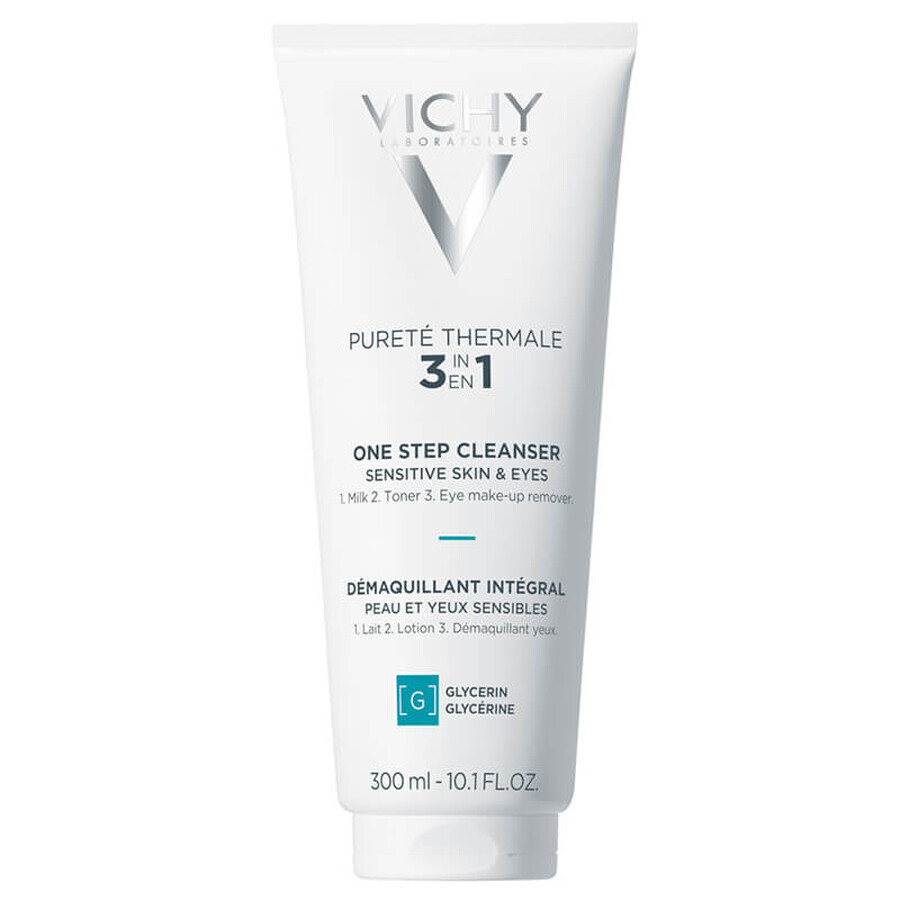 Vichy Purete Thermale, desmaquillante 3 en 1 para rostro y ojos, 300 ml