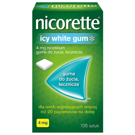 Nicorette Icy White Gum 4 mg, medicinale kauwgom, 105 stuks