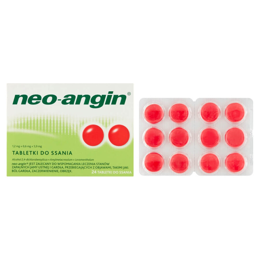 Neo-Angin 1,2 mg + 0,6 mg + 5,9 mg, 24 zuigtabletten