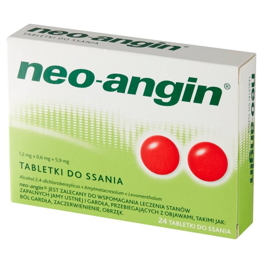 Neo-Angin 1,2 mg + 0,6 mg + 5,9 mg, 24 zuigtabletten