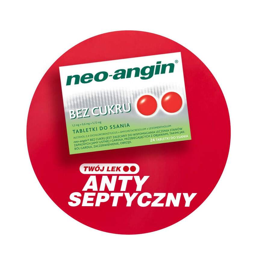 Neo-Angin suikervrij 1,2 mg + 0,6 mg + 5,72 mg, 24 zuigtabletten