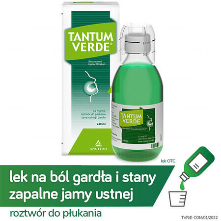 Tantum Verde 1,5 mg/ml, soluție de clătire pentru gură și gât, 240 ml