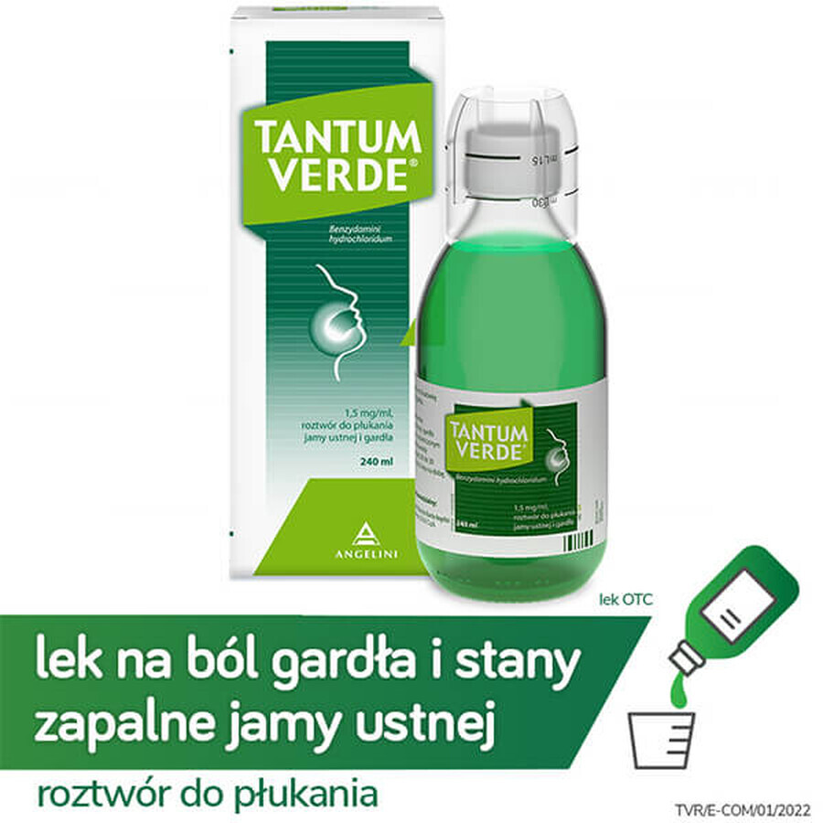 Tantum Verde 1,5 mg/ml, soluție de clătire pentru gură și gât, 240 ml