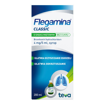 Flegamina Classic cu aromă de mentă fără zahăr 4 mg/ 5 ml, sirop, 200 ml