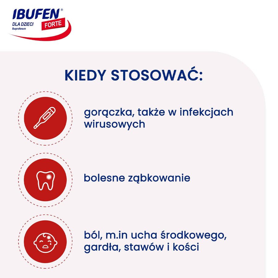 Ibufen pentru copii Forte aromă de căpșuni 200 mg/ 5 ml, suspensie orală de la 3 luni, 100 ml