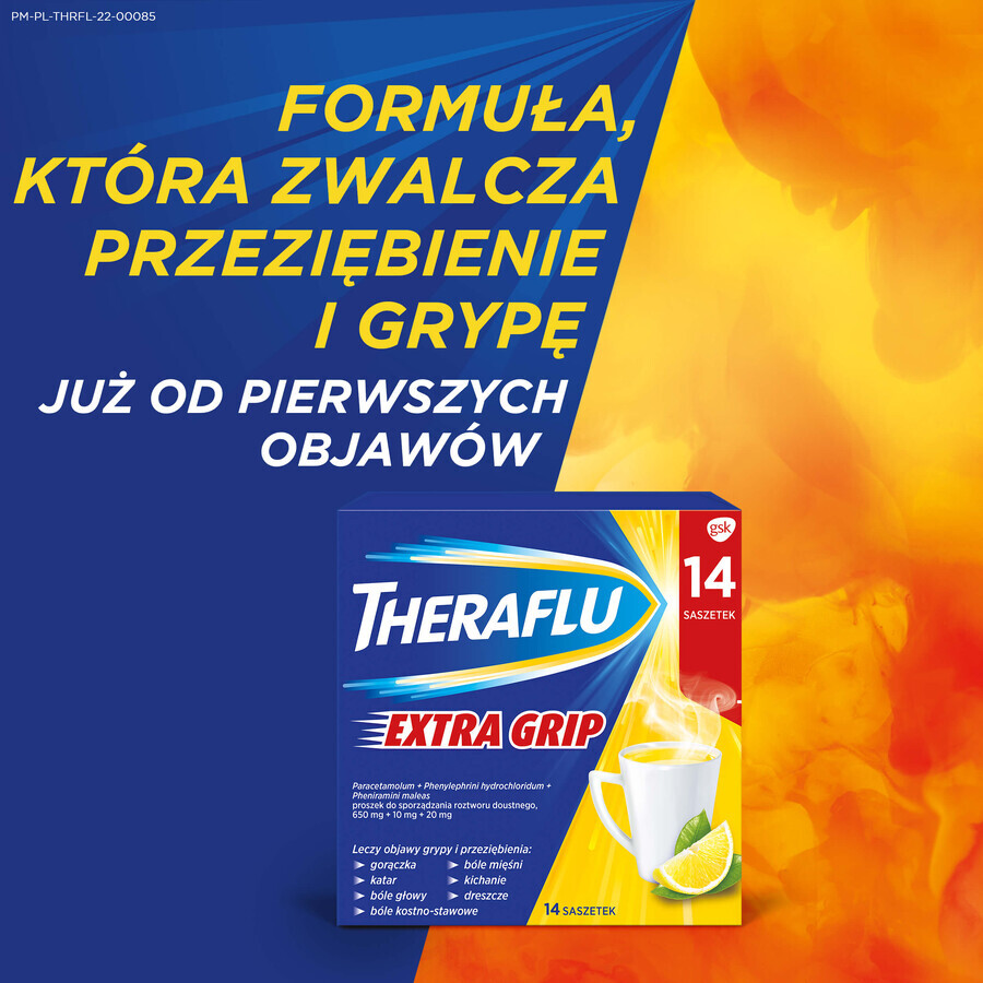 Theraflu Extra Grip 650 mg + 10 mg + 20 mg, powder for oral solution, 14 sachets