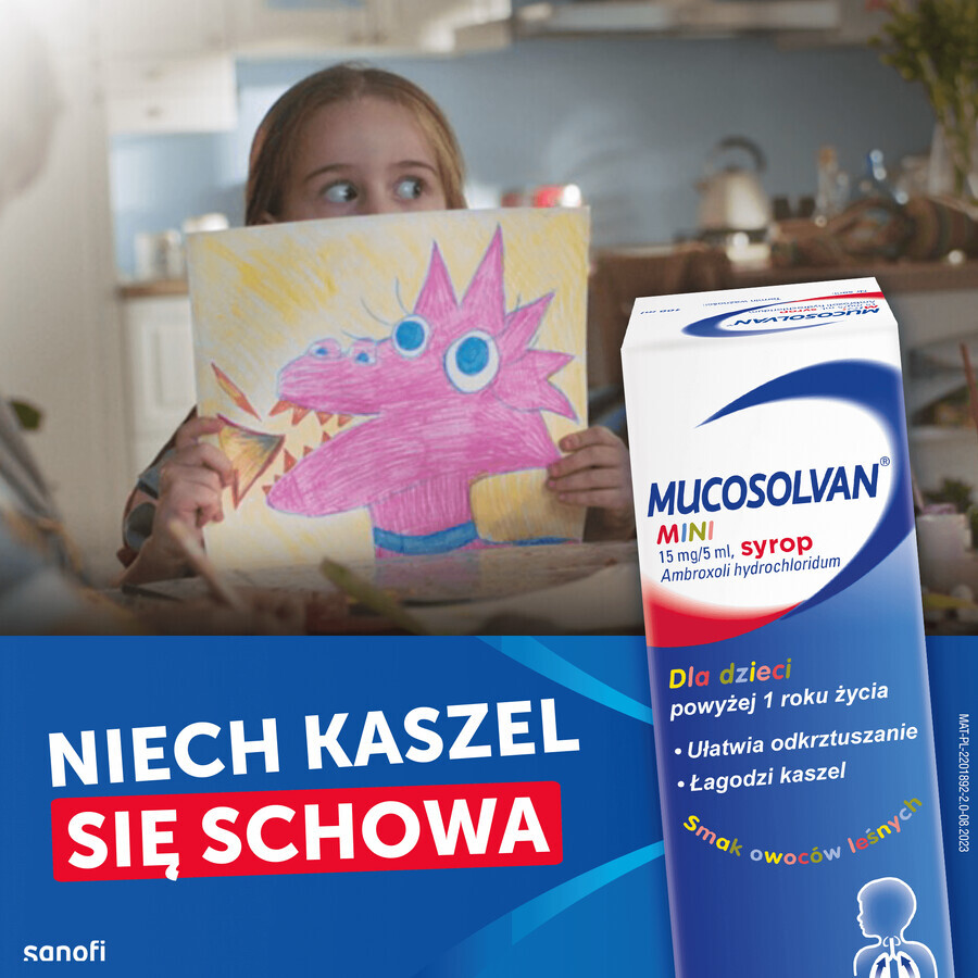 Mucosolvan Mini 15 mg/5 ml, siroop voor kinderen vanaf 1 jaar, bosvruchtensmaak, 100 ml