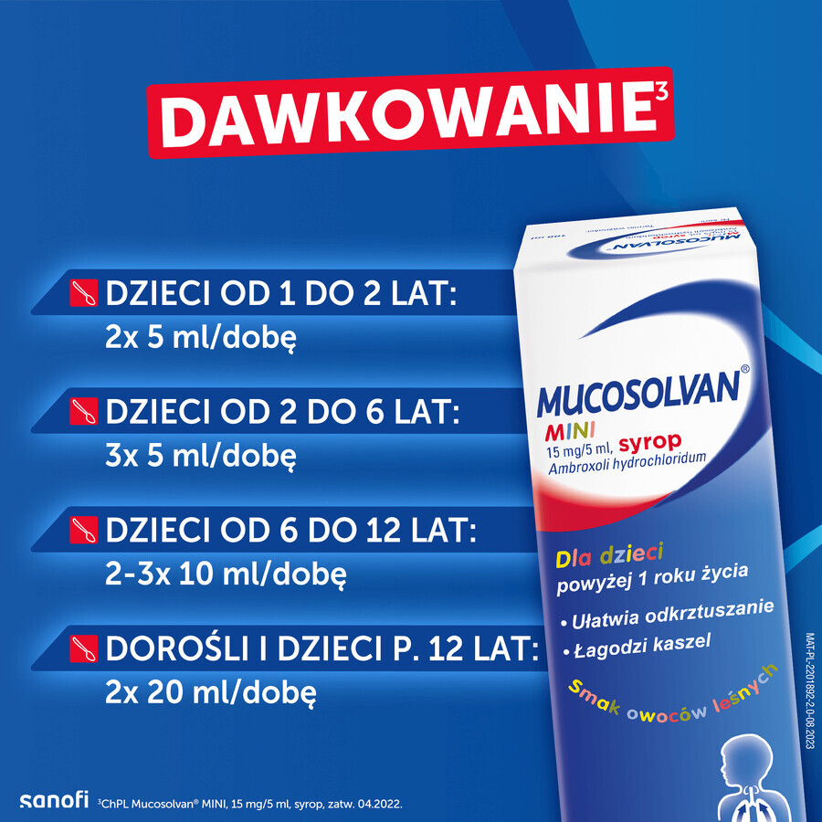 Mucosolvan Mini 15 mg/5 ml, siroop voor kinderen vanaf 1 jaar, bosvruchtensmaak, 100 ml