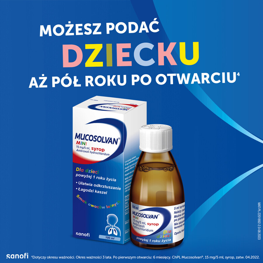 Mucosolvan Mini 15 mg/5 ml, siroop voor kinderen vanaf 1 jaar, bosvruchtensmaak, 100 ml