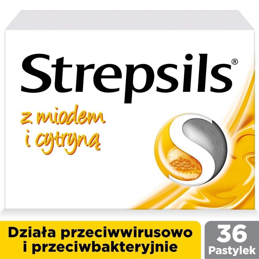 Strepsils with honey and lemon 1.2 mg + 0.6 mg, 36 hard tablets