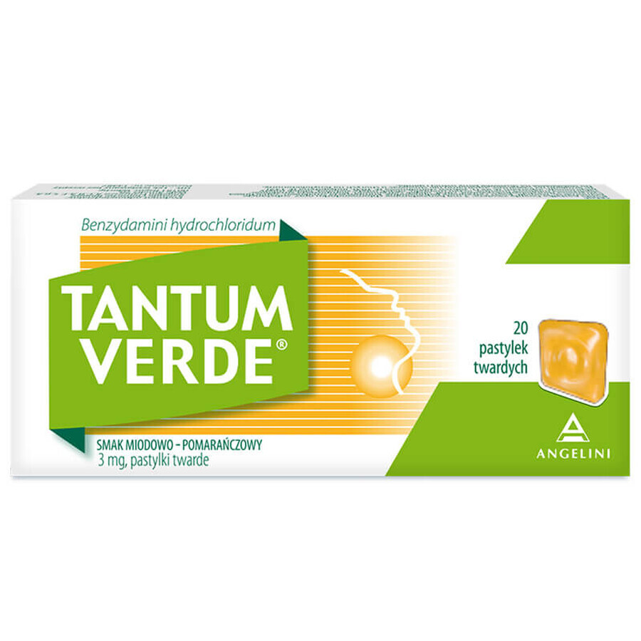 Tantum Verde 3 mg, aromă de miere și portocale, 20 de pastile tari