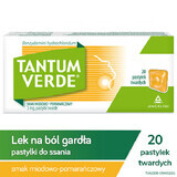 Tantum Verde 3 mg, honing-sinaasappelsmaak, 20 harde zuigtabletten