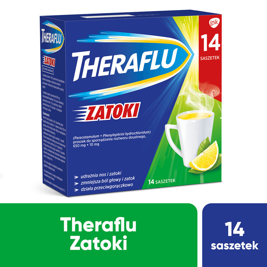 Theraflu Zatoki 650 mg + 10 mg, powder for oral solution, 14 sachets