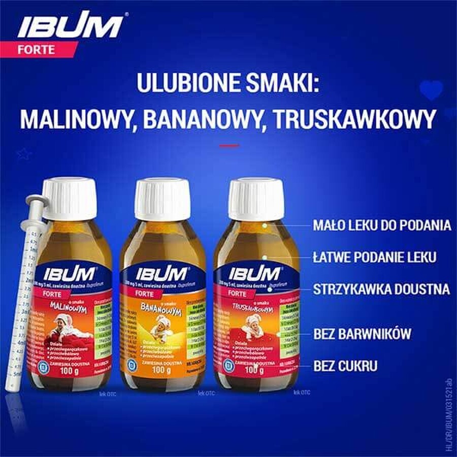 Ibum Forte 200 mg/ 5 ml, oral suspension for children from the age of 3 months, raspberry flavor, 100 g