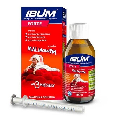 Ibum Forte 200 mg/ 5 ml, oral suspension for children from the age of 3 months, raspberry flavor, 100 g