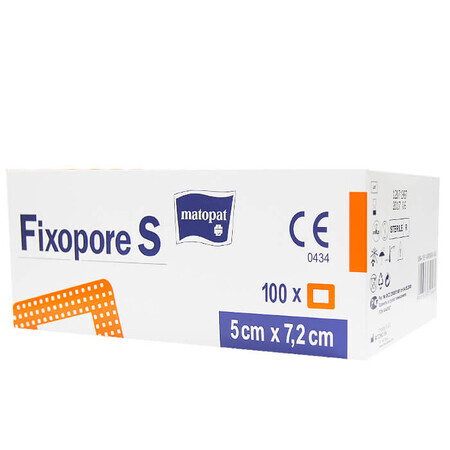 Matopat Fixopore S, apósito autoadhesivo, no tejido, estéril, con inserto absorbente, 5 cm x 7,2 cm, 100 unidades