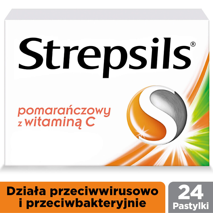 Strepsils orange with vitamin C 1.2 mg + 0.6 mg, 24 hard pills