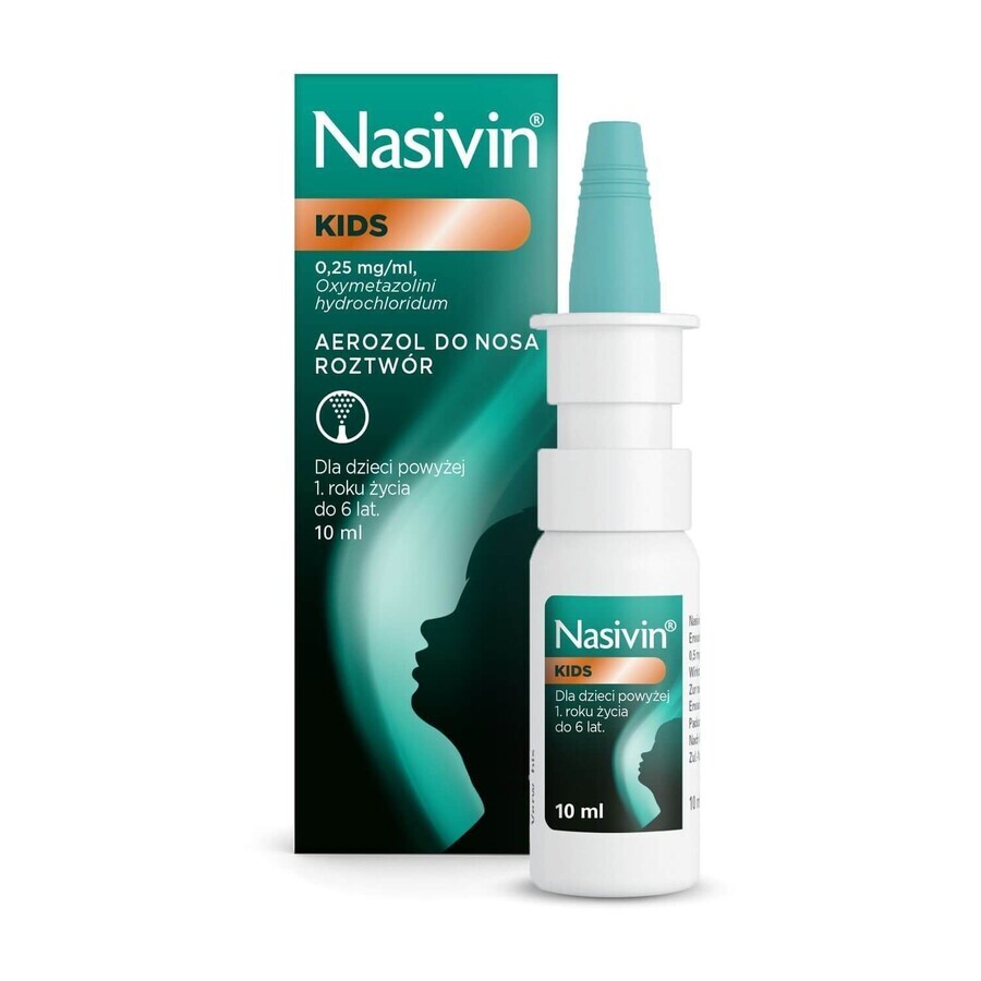 Nasivin Kids 0,25 mg/ml, spray nasal, para niños de 1 a 6 años, 10 ml