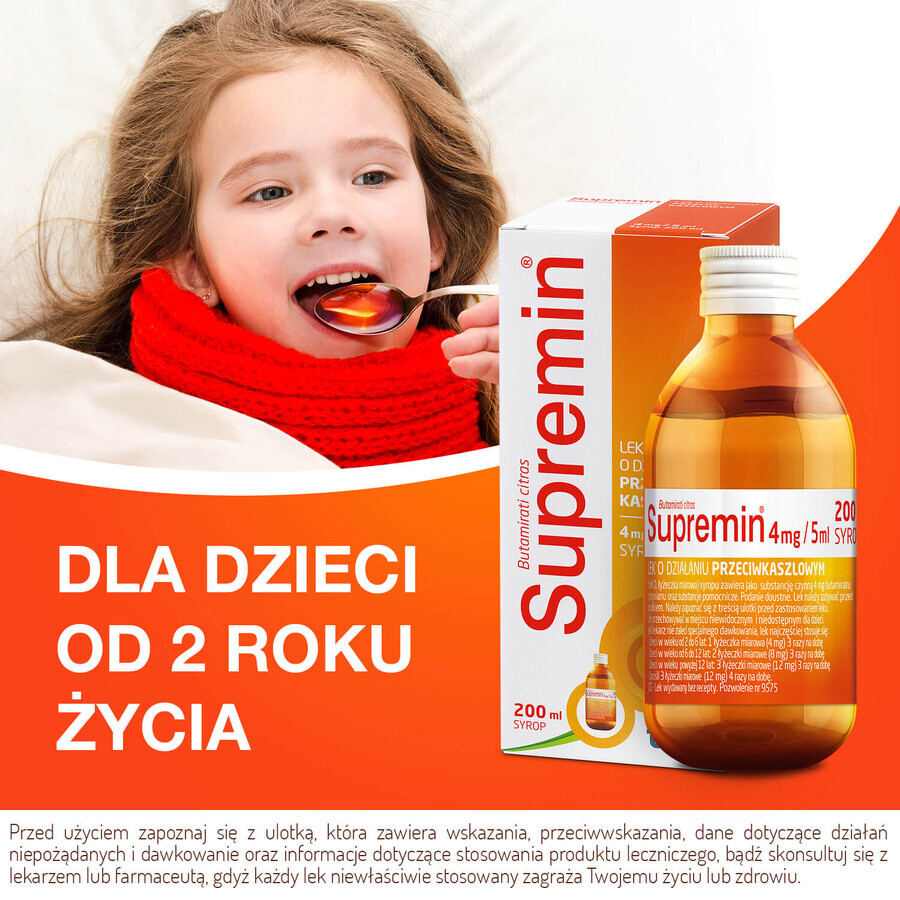 Supremin 4 mg/ 5 ml, sciroppo per la tosse, 200 ml