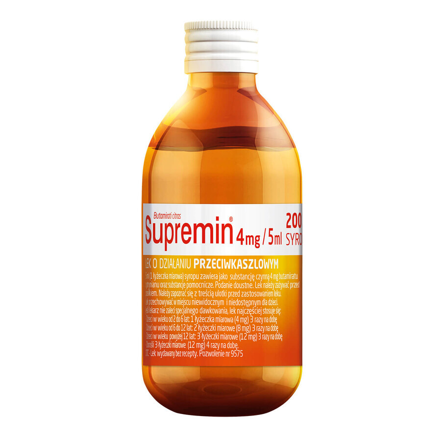 Supremin 4 mg/ 5 ml, sciroppo per la tosse, 200 ml