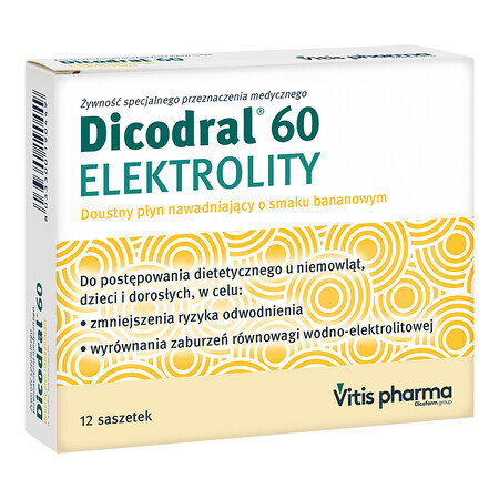 Dichodral 60 Electrolytes, banana flavor, 12 sachets