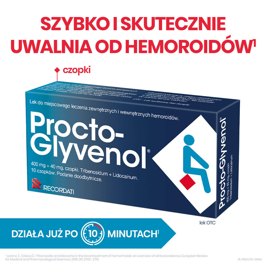 Procto-Glyvenol 400 mg + 40 mg, zetpillen, 10 stuks