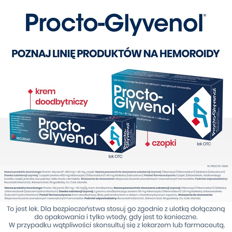 Procto-Glyvenol 400 mg + 40 mg, zetpillen, 10 stuks