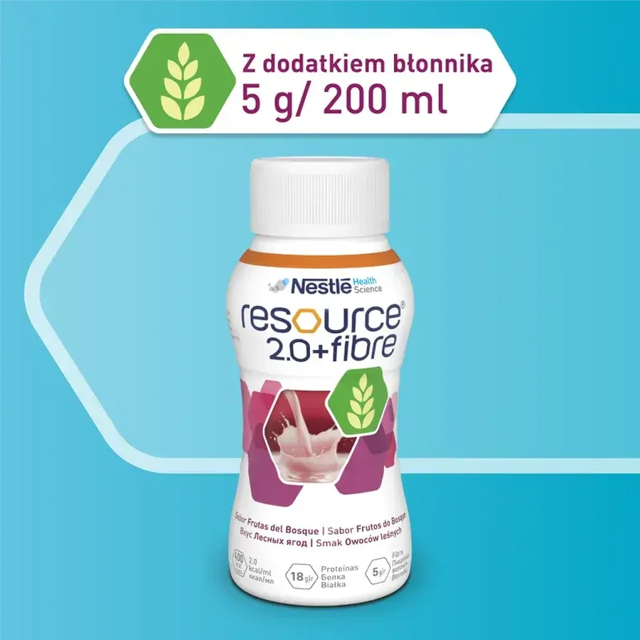 Resource 2.0 + Fibre, preparat odżywczy, smak owoców leśnych, 4 x 200 ml USZKODZONE OPAKOWANIE: ceny i cechy