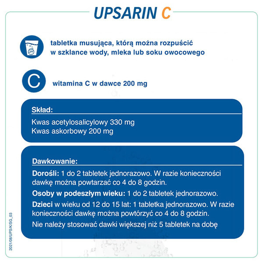 Upsarin C 330 mg + 200 mg, 20 compresse effervescenti