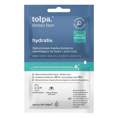 Tolpa Dermo Face Hydrativ, hyaluron hydraterend gezichts- en oogmasker, 6 ml x 2 sachets