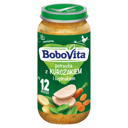 BoboVita Obiadek, potrawka z kurczakiem i szpinakiem, po 12 miesiącu, 250 g: ceny i cechy
