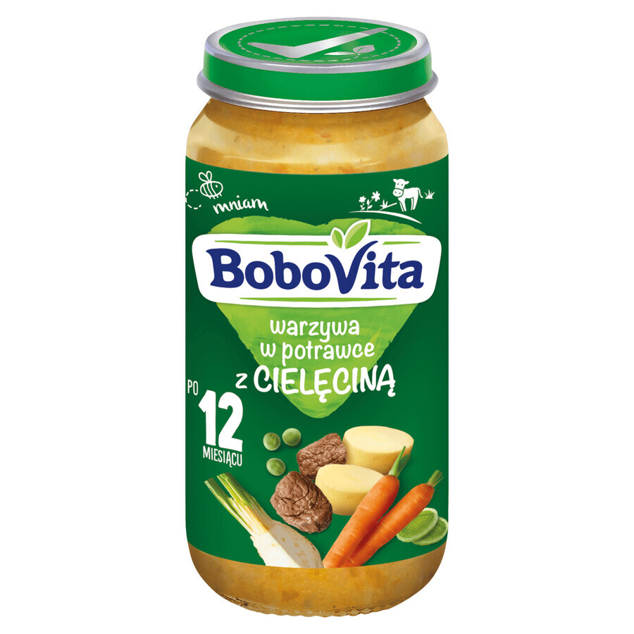 BoboVita Cena, verduras en plato con ternera, después de 12 meses, 250 g