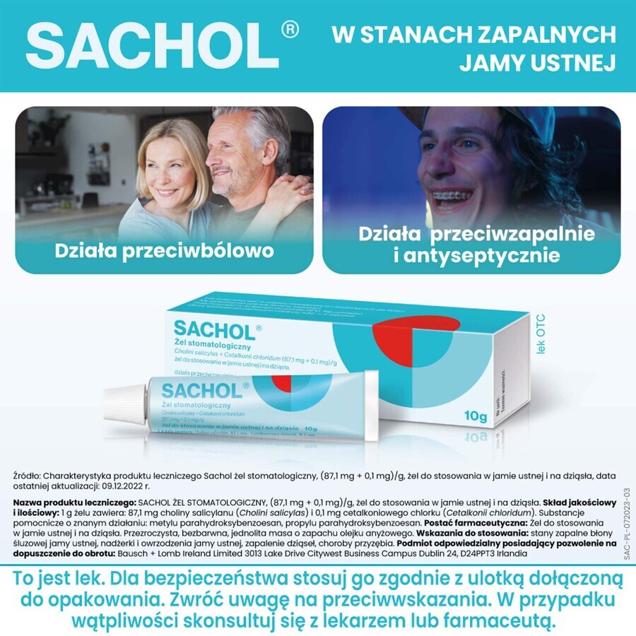 Sachol (87,1 mg + 0,1 mg)/g, tandgel, 10 g