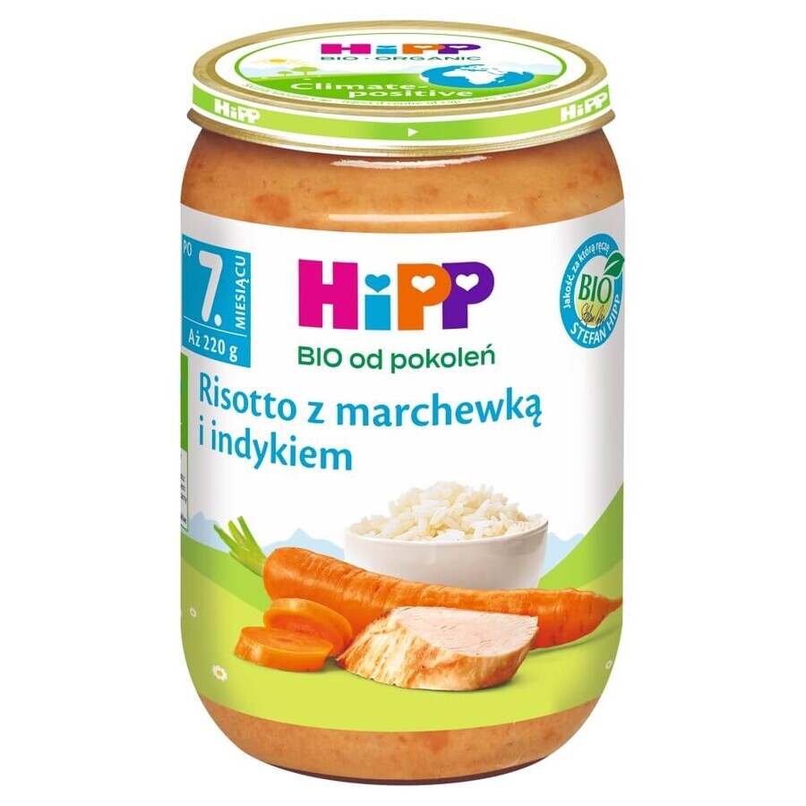 Piatto HiPP Bio, risotto con carote e tacchino, dopo 7 mesi, 220 g