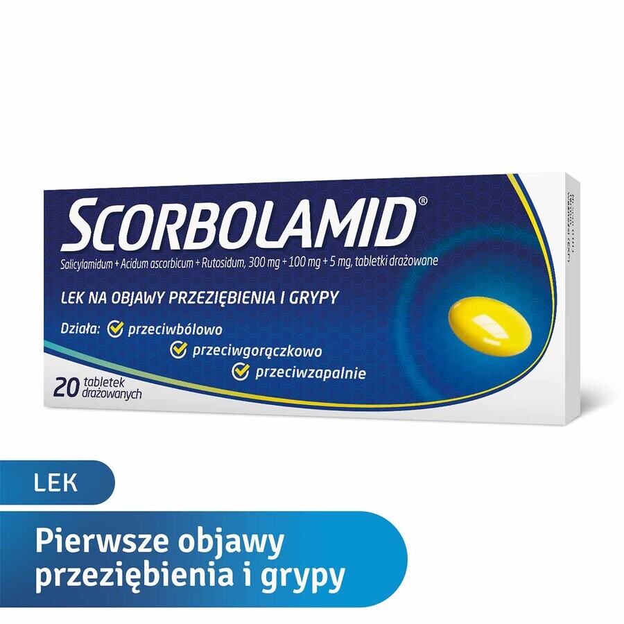 Scorbolamide 300 mg +100 mg + 5 mg, 20 geïrriteerde tabletten