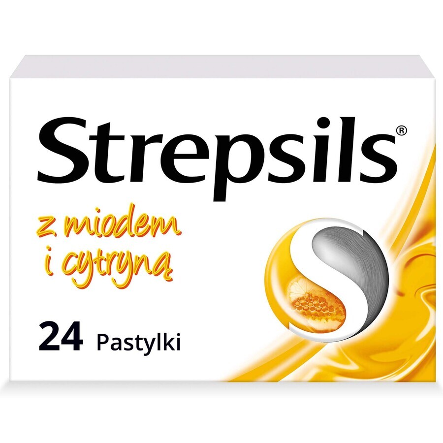 Strepsils met honing en citroen 1,2 mg + 0,6 mg, 24 harde zuigtabletten