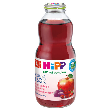 HiPP Tea &amp; Juice Bio, rozenbottelthee met rood vruchtensap, na 4 maanden, 500 ml