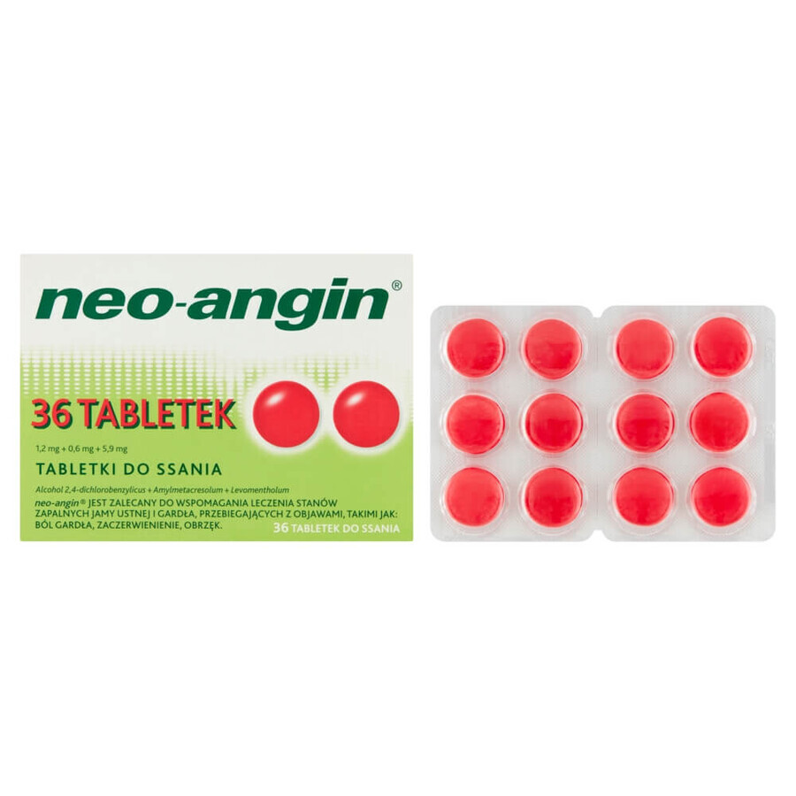 Neo-Angin 1,2 mg + 0,6 mg + 5,9 mg, 36 zuigtabletten