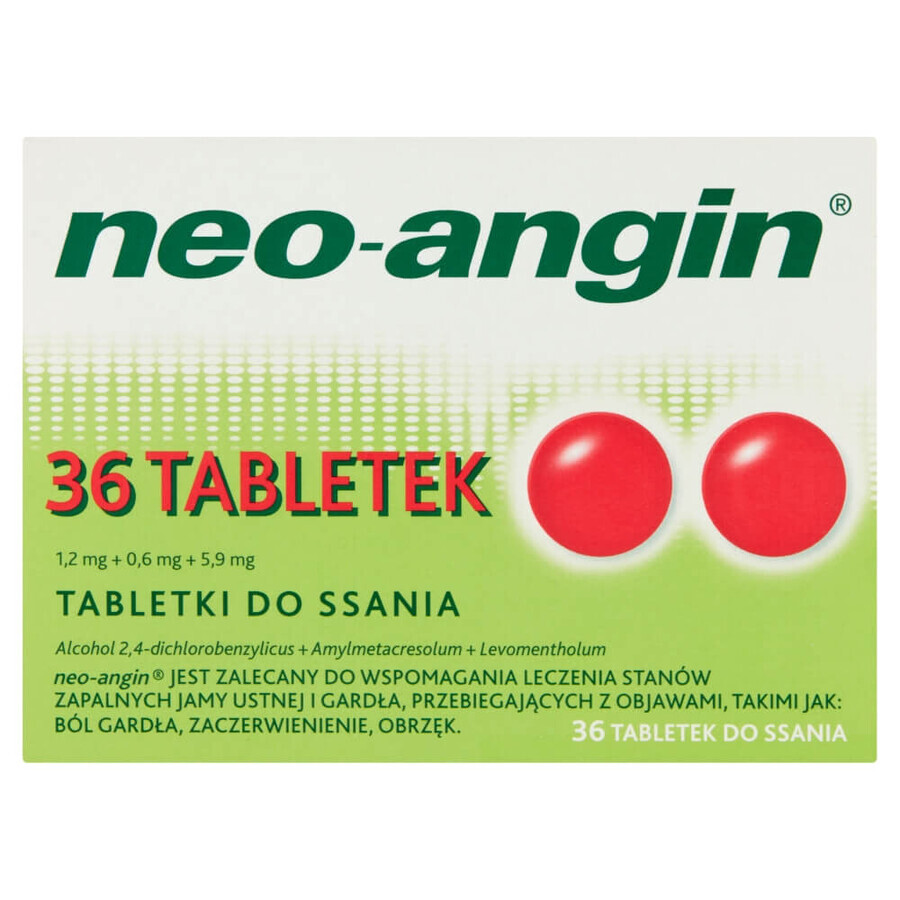 Neo-Angin 1,2 mg + 0,6 mg + 5,9 mg, 36 zuigtabletten