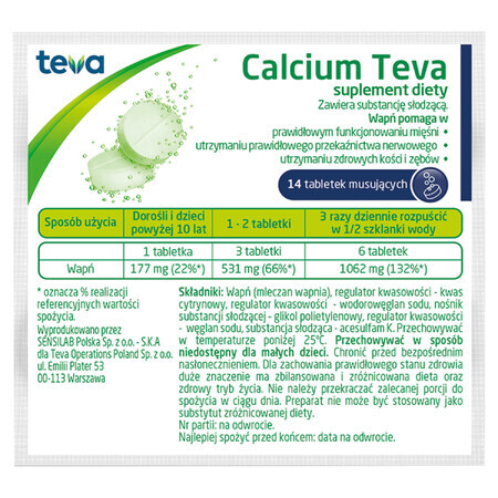 Teva Calcium, 14 effervescent tablets